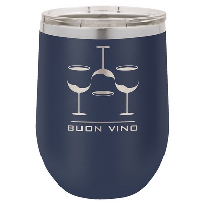 Navy Blue Polar Camel™ 12 oz Stemless Wine Tumbler with a Clear Lid